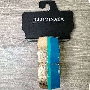 Illuminata Teal Blue & Gold Tone Stretch Cuff Bracelet
